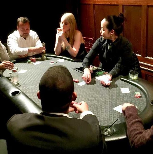 Poker table at an intimate San Francisco casino party